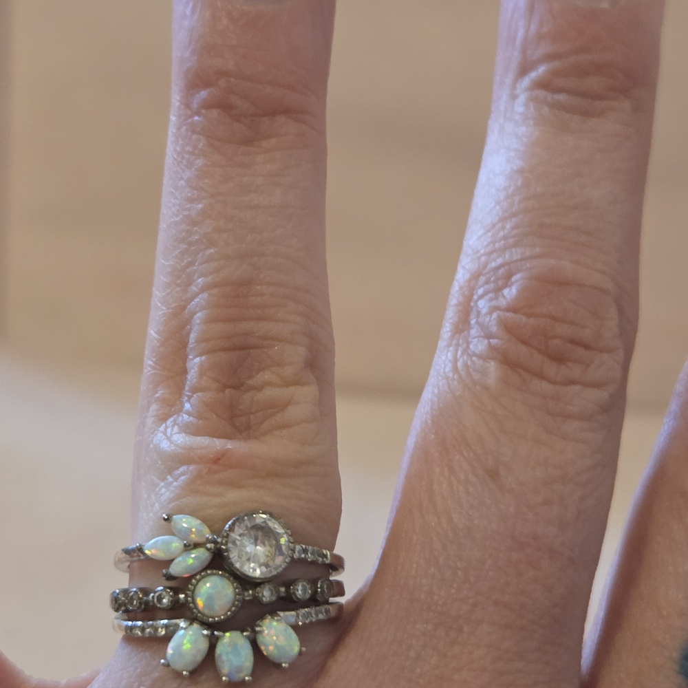 Source Unknown Opal and Silver Ring Set